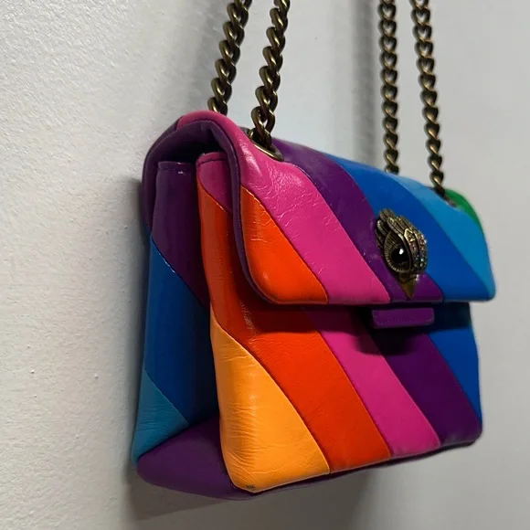 Kurt Geiger Mini Kensington Bag Purse Rainbow Striped Colorful Leather Crossbody - Picture 4 of 14